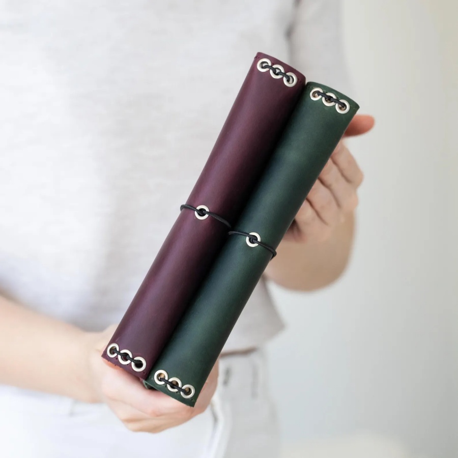 Personalized Genuine Leather Tri-Fold A6/A5 Notebook Cover Custom Engraved Refillable Travelers Journal with Elastic Closure