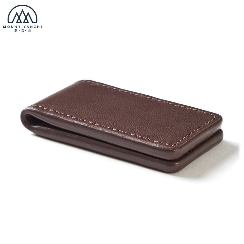 Wholesale OEM ODM Custom Logo High Quality Fashion Solid Minimalist Slim Strong Magnetic Genuine Leather Bifold Money Clip Men