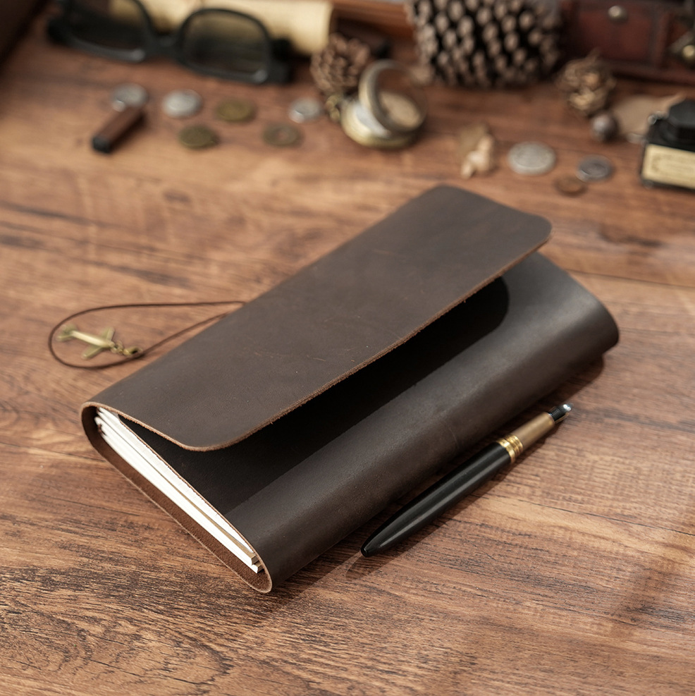 Manufacture Wholesale Logo Custom Genuine Full Grain Leather Journal Hardcover Folder Book Cover Handmade Cow Leather Notebook