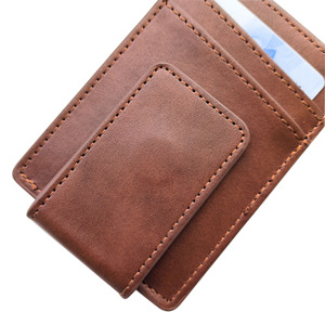Factory Custom Genuine Top Grain Leather Crazy Horse Leather RFID Card Holder Leather Magnetic Money Clip