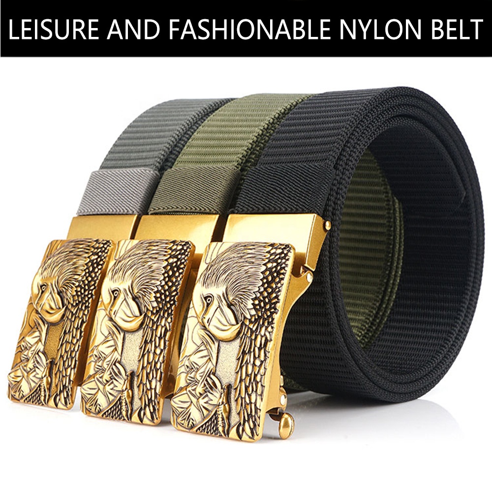 TUSHI Customized Genuine Leather Belt for Men and Women Universal Nylon Fabric with Zinc Alloy Metal Buckle Elastic Waistband