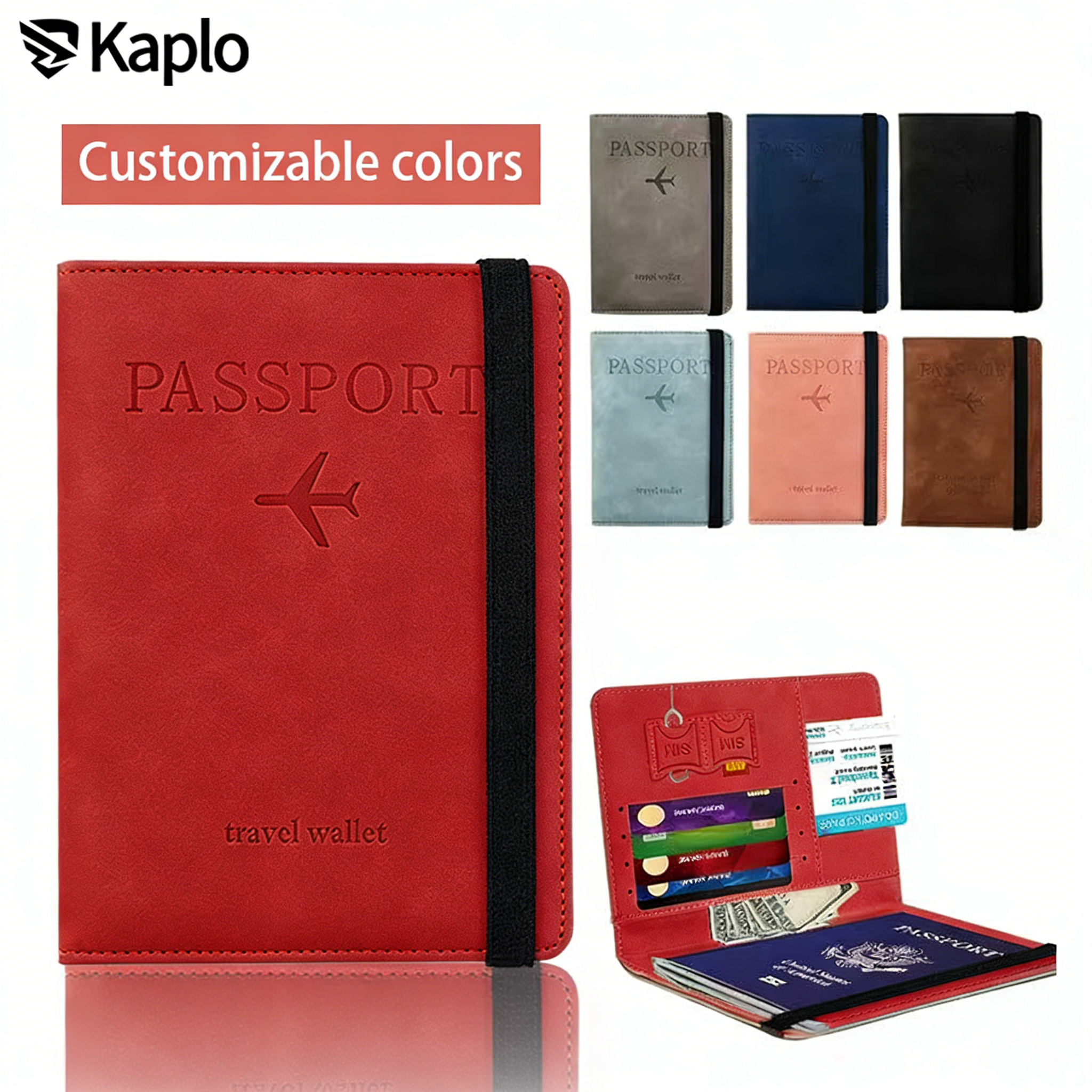 Kaplo PU Leather RFID Passport Holder with Money Clip & Strap, Travel Wallet for Business, ID & Credit Cards, Elastic Strap