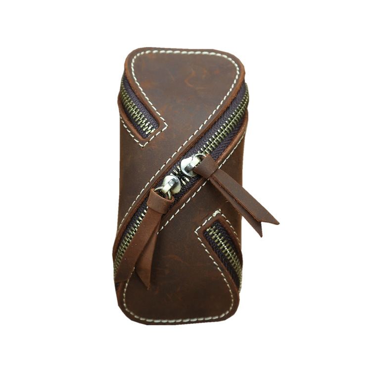 Creative Retro Crazy Horse Leather Durable Key Case Zipper Key Card Holder Home Storage Vintage Genuine Leather Men's Women's