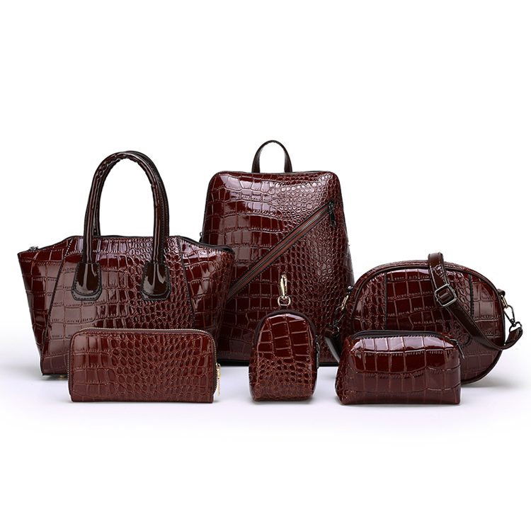 Wholesale Multi-purpose Fashion Crocodile Pattern Pu Leather Handbag Sets 6 Pieces Women Bags
