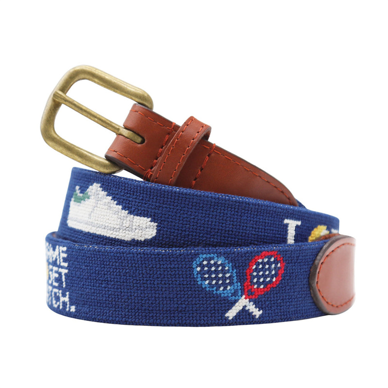 Custom Mens Needlepoint Belt with Solid Brass Buckle for Luxury Hand - Stitched Cowhide Small Leather Manufacture Wedding Gift