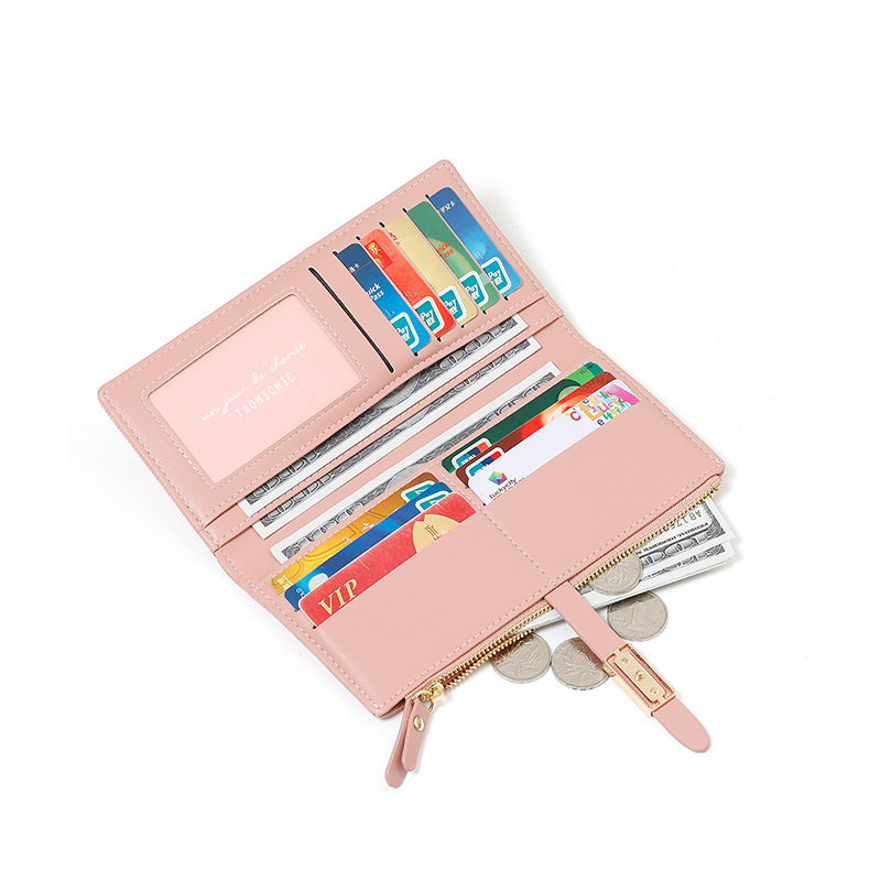 High Quality Custom Made Women's PU Leather Daily Use Slim Long Print Design Double Zipper Wallet