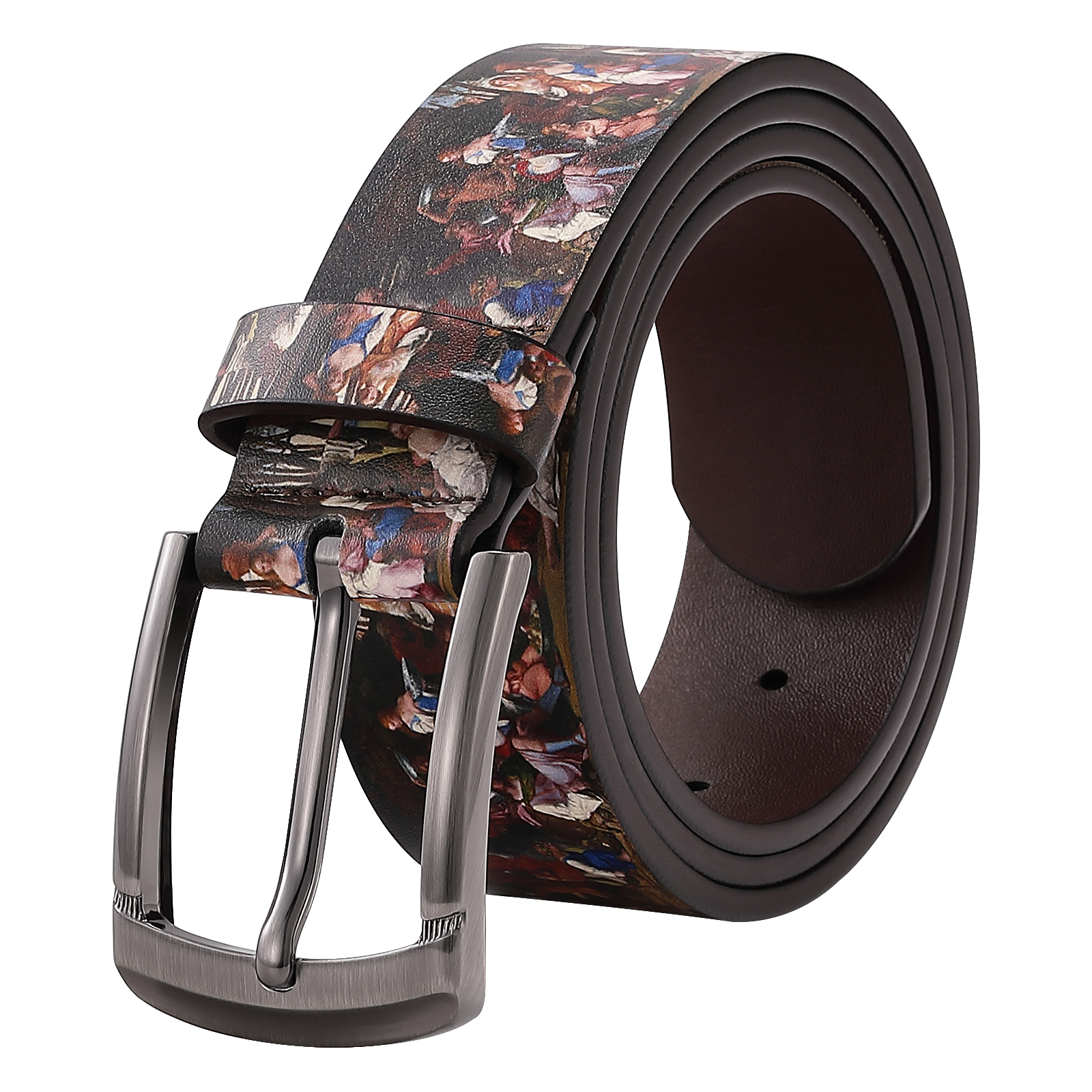 Western Fashion Full Printing Design Alloy Pin Buckle Men Belt Custom Printed Logo Pattern Pu Leather Designer Belts