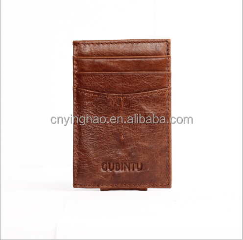 Leather Wallet with Magnet Money Clip , Magnetic Leather Money Clip