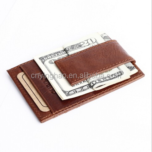 Leather Wallet with Magnet Money Clip , Magnetic Leather Money Clip