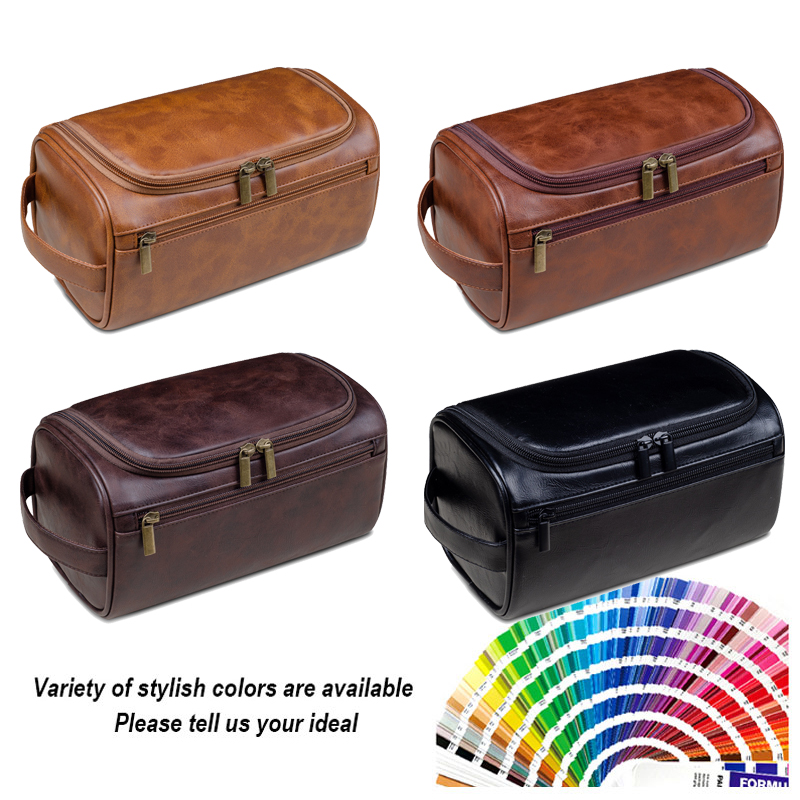 Hot Sale Retro Travel Storage Bag Multi Functional Toilet Bag Custom PU Leather Large Capacity Makeup Bag With Logo