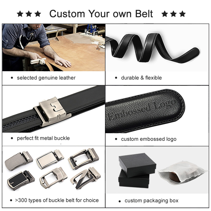 Designer Ratchet Belt No Hole Custom logo Fit Automatic Buckle Belt Men Genuine Leather Belt