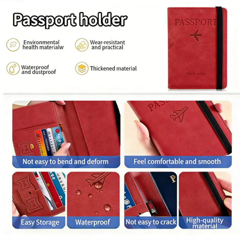 Kaplo PU Leather RFID Passport Holder with Money Clip & Strap, Travel Wallet for Business, ID & Credit Cards, Elastic Strap