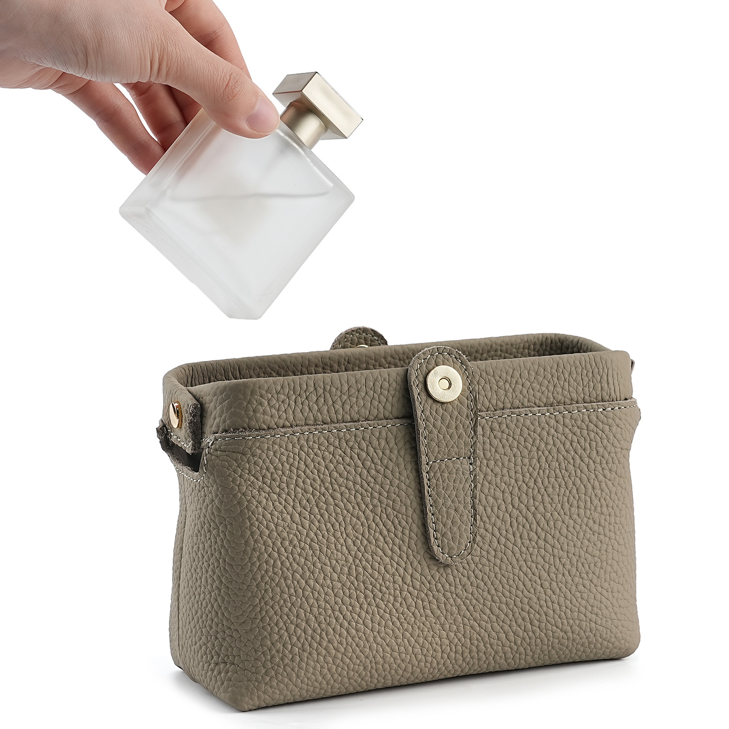 Custom Logo Travel Genuine Leather Makeup and Cosmetic Pouch with Zipper Large Capacity Toiletries Storage Bag for Women