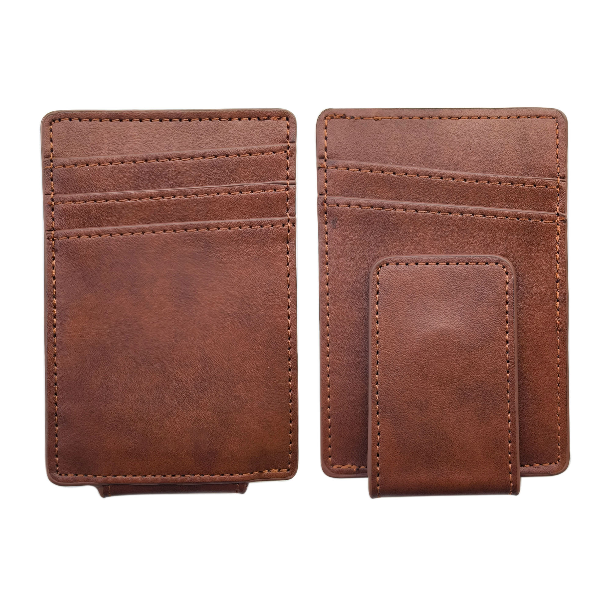 Factory Custom Genuine Top Grain Leather Crazy Horse Leather RFID Card Holder Leather Magnetic Money Clip