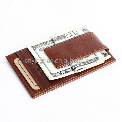 Leather Wallet with Magnet Money Clip , Magnetic Leather Money Clip