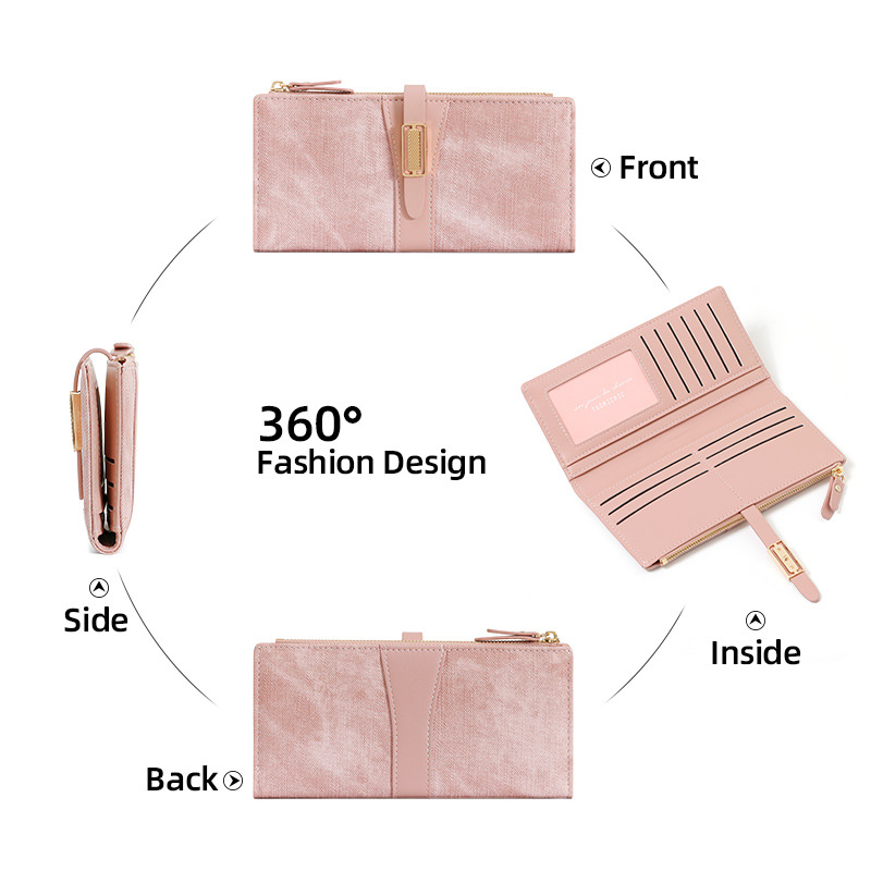 High Quality Custom Made Women's PU Leather Daily Use Slim Long Print Design Double Zipper Wallet