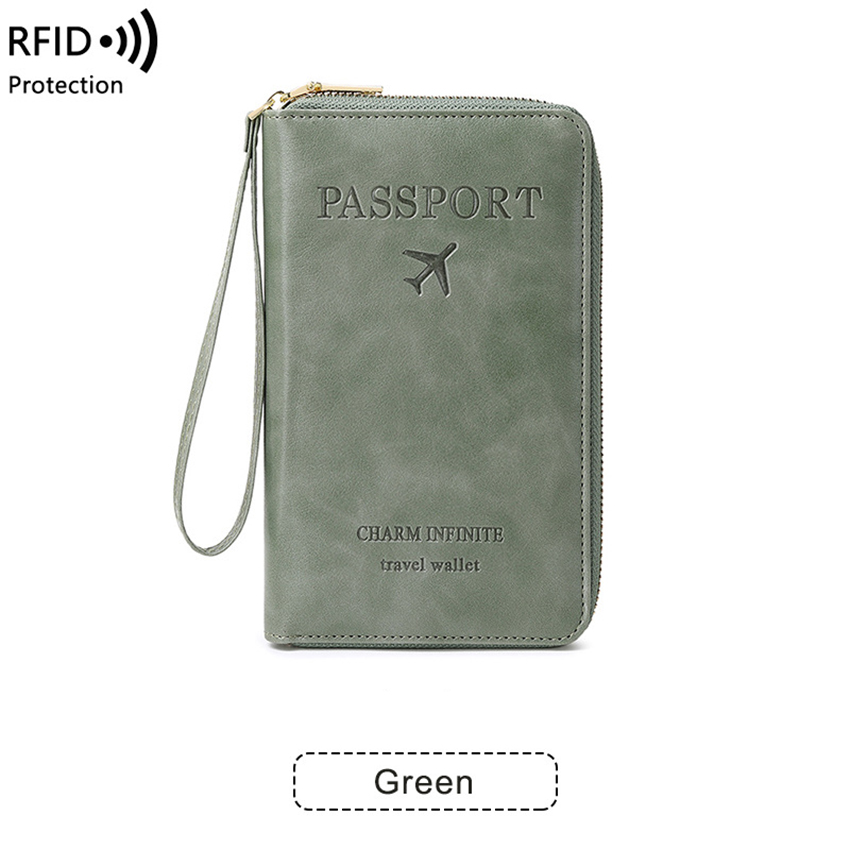 Solid Genuine Leather Basics RFID Travel Passport Wallet Organizer Solid Large Stash Pocket Zipper for Coin Tickets Money Phone