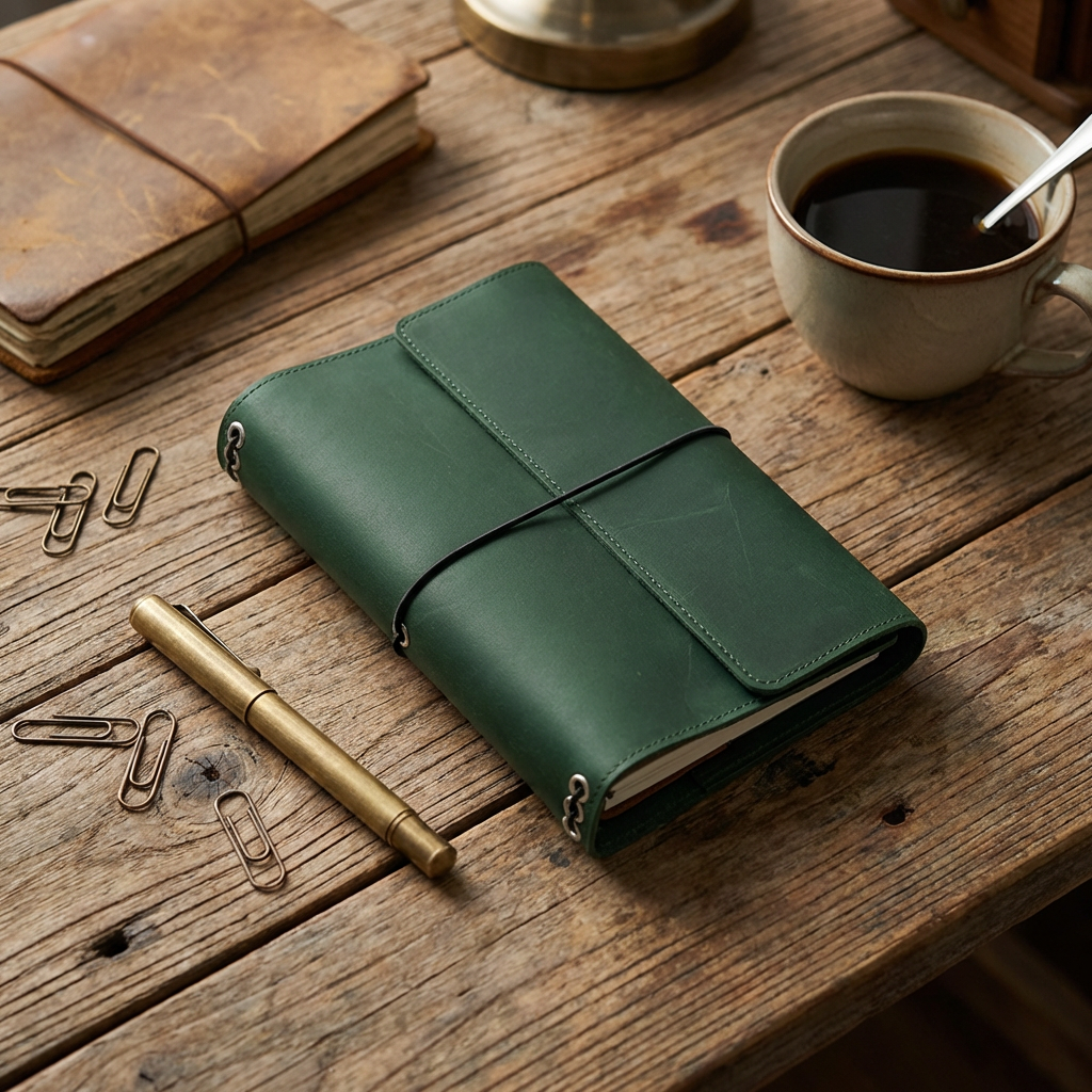 Personalized Genuine Leather Tri-Fold A6/A5 Notebook Cover Custom Engraved Refillable Travelers Journal with Elastic Closure