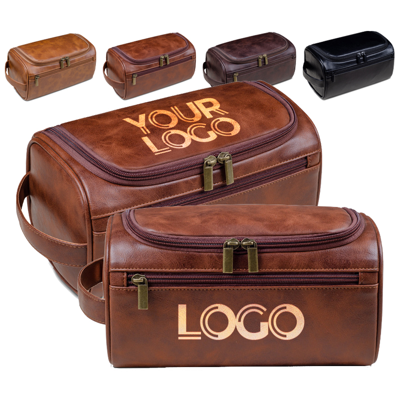 Hot Sale Retro Travel Storage Bag Multi Functional Toilet Bag Custom PU Leather Large Capacity Makeup Bag With Logo