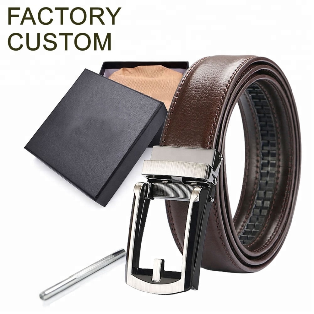 Designer Ratchet Belt No Hole Custom logo Fit Automatic Buckle Belt Men Genuine Leather Belt