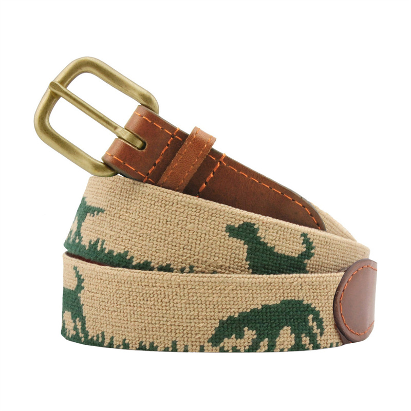 Custom Mens Needlepoint Belt with Solid Brass Buckle for Luxury Hand - Stitched Cowhide Small Leather Manufacture Wedding Gift