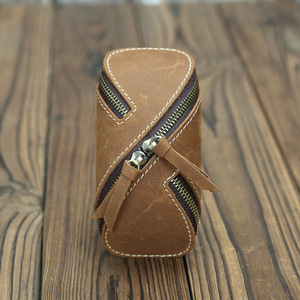 Creative Retro Crazy Horse Leather Durable Key Case Zipper Key Card Holder