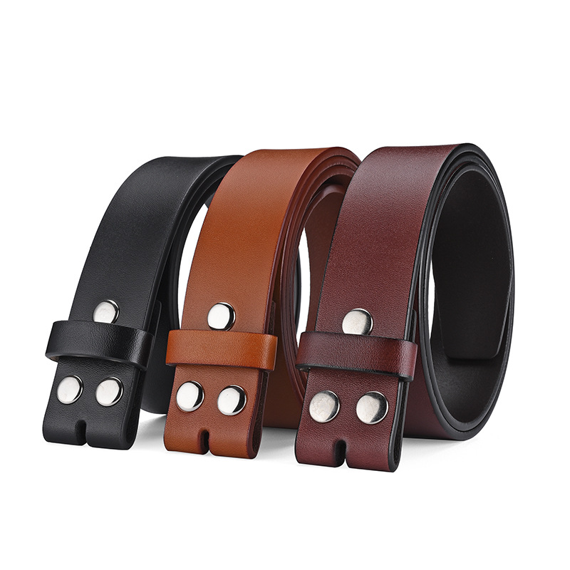 Classics Leather Belt Strap Split Leather Custom Snap on Button Without Buckle 3.8 Width Men Leather Belts Strap