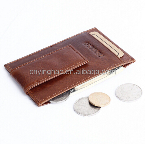 Leather Wallet with Magnet Money Clip , Magnetic Leather Money Clip