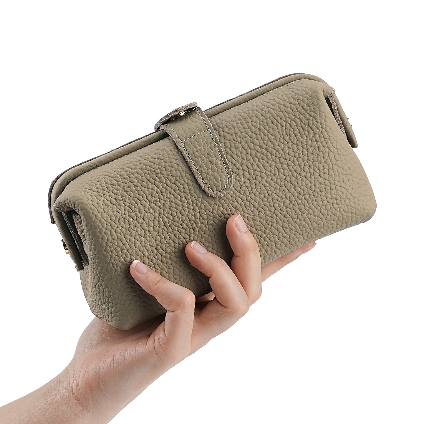 Custom Logo Travel Genuine Leather Makeup and Cosmetic Pouch with Zipper Large Capacity Toiletries Storage Bag for Women