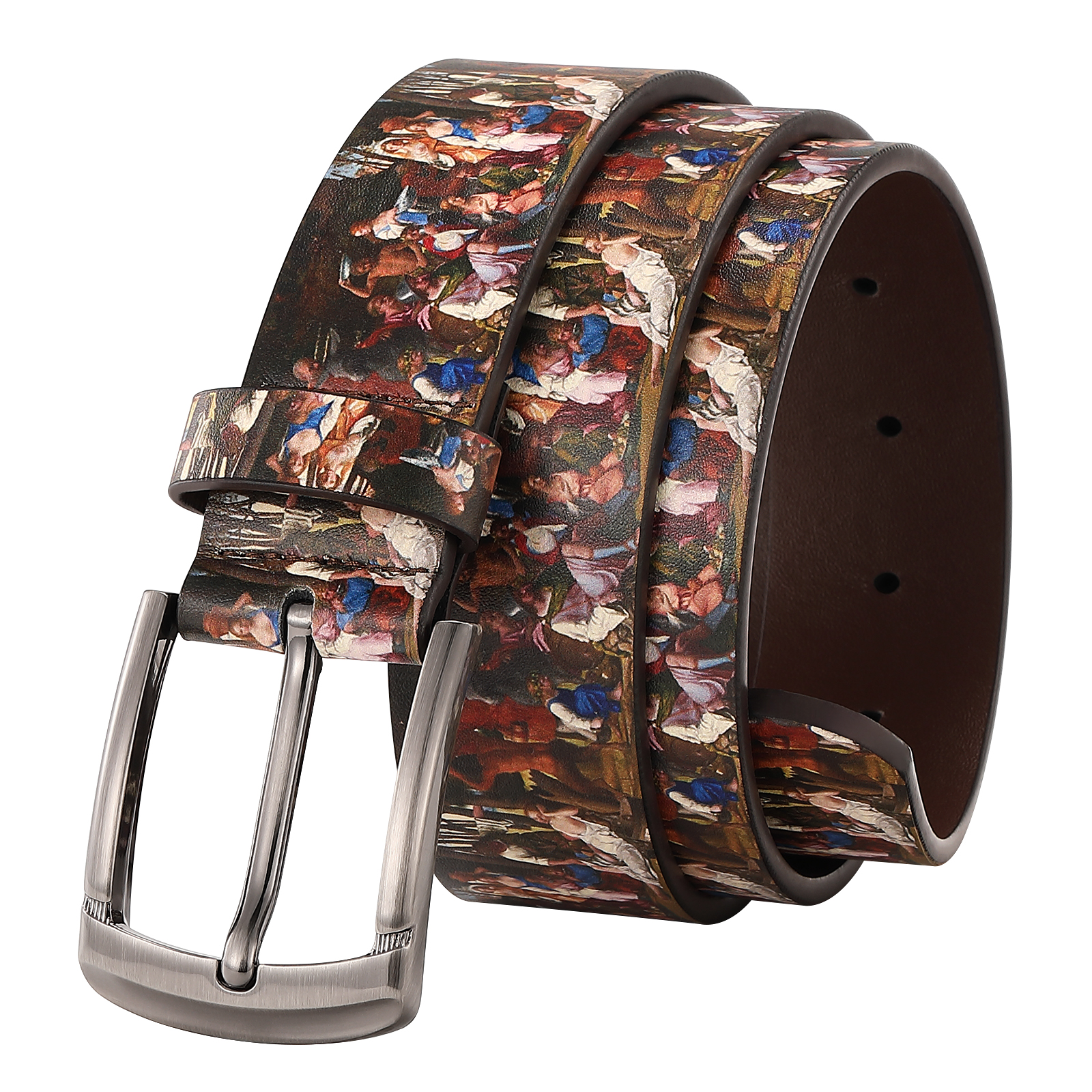Western Fashion Full Printing Design Alloy Pin Buckle Men Belt Custom Printed Logo Pattern Pu Leather Designer Belts