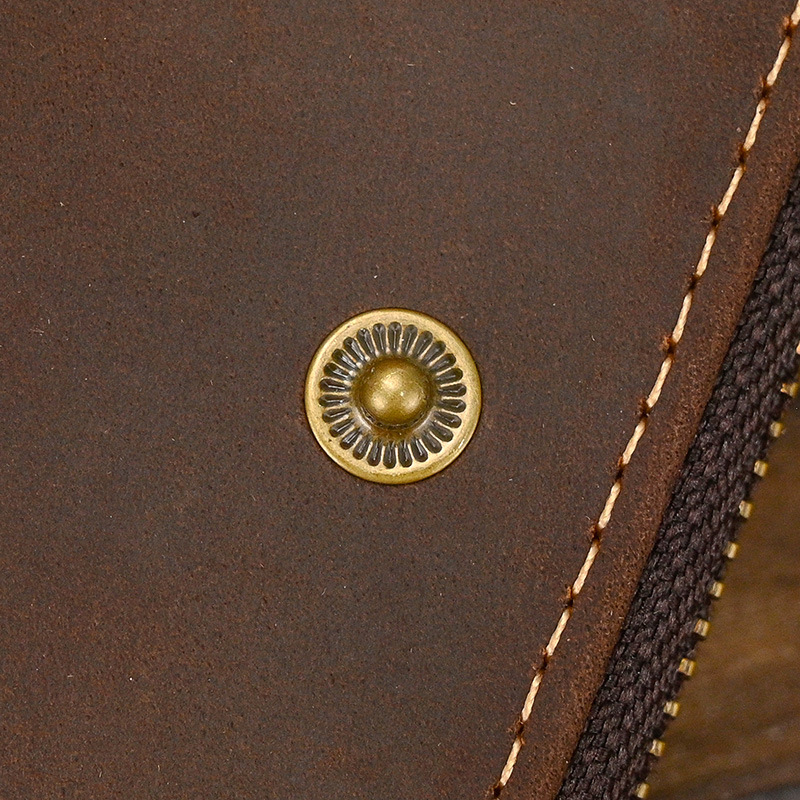 New Women's Retro Genuine Leather Short Wallet Zippered Coin Pocket Snap Clasp Multiple Card Slots Two-Fold Design Crazy Horse