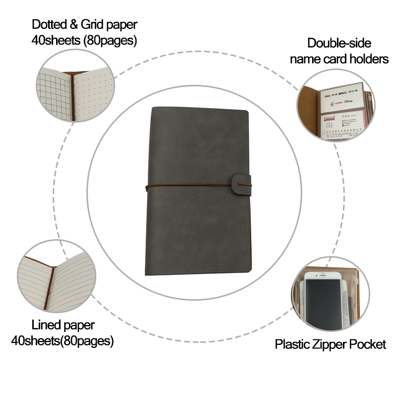 Custom Logo A5 Leather Refillable Travel Journal Notebook With Lined Pages For Business Promotion Leather Journal
