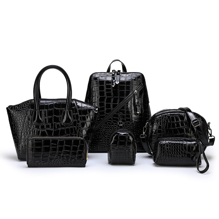 Wholesale Multi-purpose Fashion Crocodile Pattern Pu Leather Handbag Sets 6 Pieces Women Bags