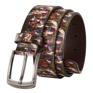 Western Fashion Full Printing Design Alloy Pin Buckle Men Belt Custom Printed Logo Pattern Pu Leather Designer Belts
