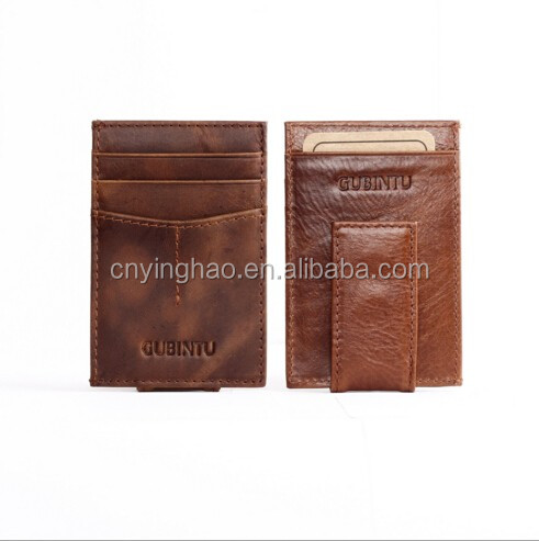 Leather Wallet with Magnet Money Clip , Magnetic Leather Money Clip