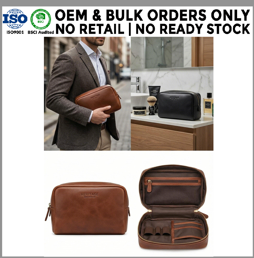 Luxury Genuine Crazy Horse Vintage Cowhide Leather Men's Toiletry Wash Bag Dopp Kit with Waterproof Lining OEM Manufacturer