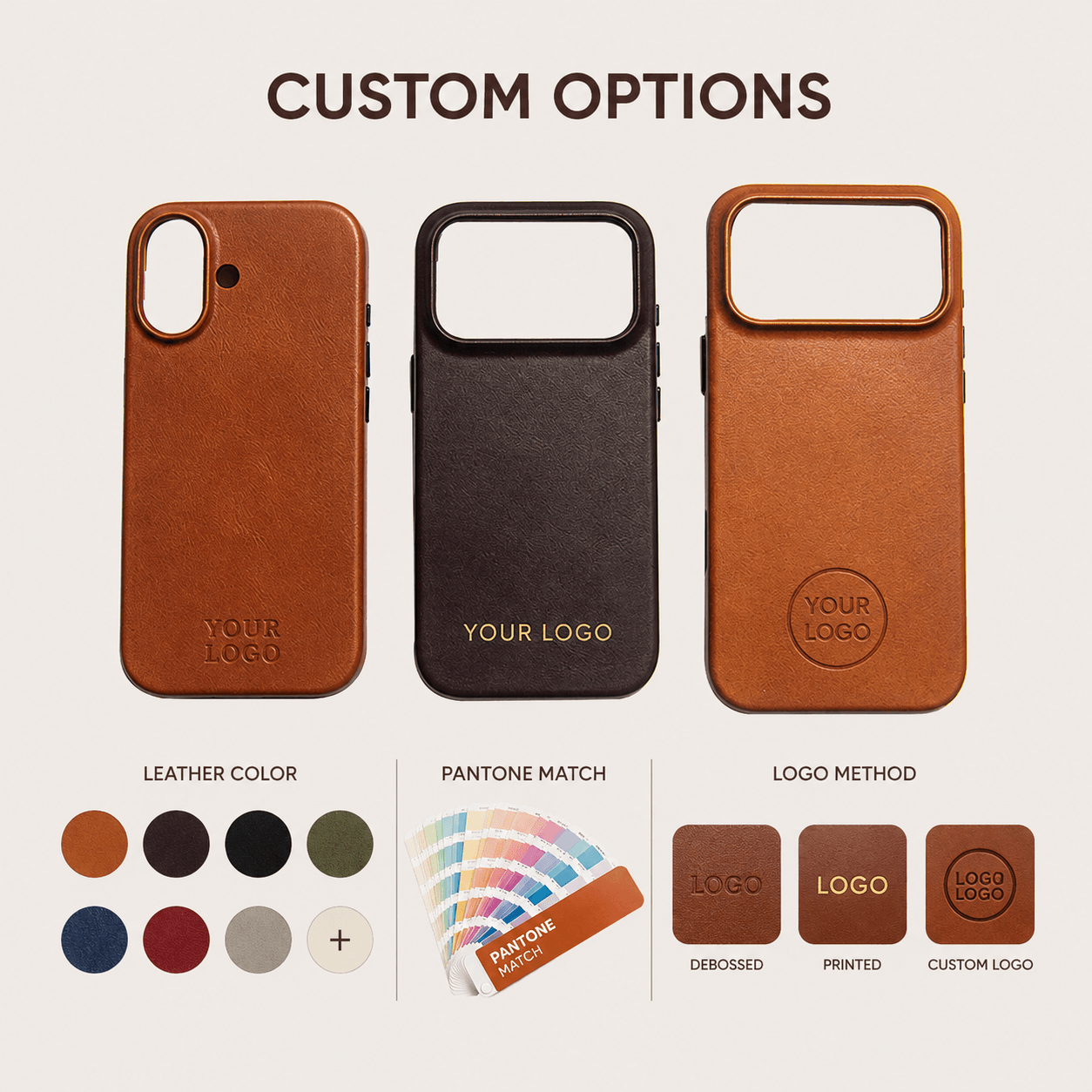 Custom Logo Luxury Genuine Leather Mobile Phone Case Shockproof Magnetic Cover for All Smartphones Wholesale